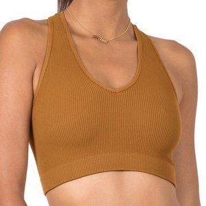 Ribbed Cropped Bralette Tank DEEP CAMEL